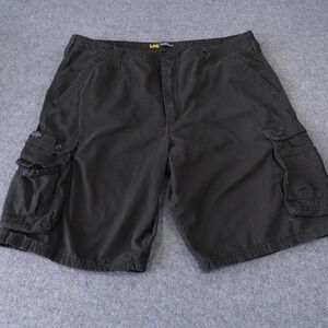 Lee Cargo Shorts Black Cotton Baggy Twill Utility Multi Pocket Size 40 Waist